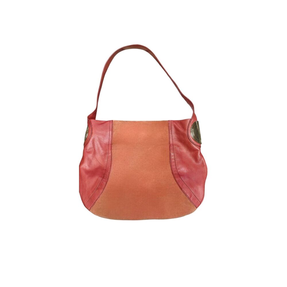 B. Makowsky Orange Leather Suede Hobo Tote Bag Silver Hardware Large Shoulder Pu